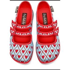 NWT Hot Chocolate Design Chocolaticas Funky Canvas Heart Mary Jane Flat Shoes